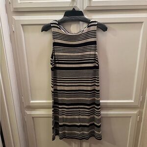 Donna Ricco Black and Cream Striped Midi Dress